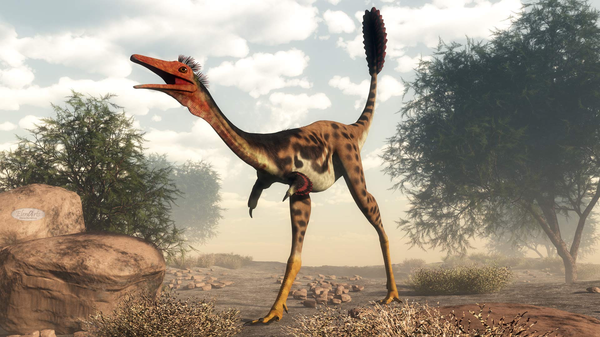 Mononykus dinosaur in the desert – 3D render