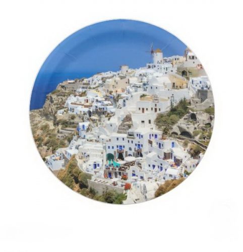 Oia village on Santorini island, north, Greece Paper Plate